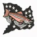 salmon American flag intertwined tattoo design idea