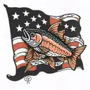 salmon American flag intertwined tattoo design idea