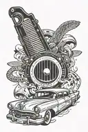 An abstract tattoo design combining a vintage car with a harmonica, representing your passion for classic cars and blues music tattoo design idea