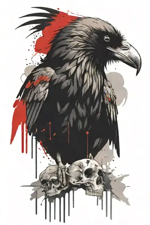 Large Crow sitting on cracking skull  tattoo design idea