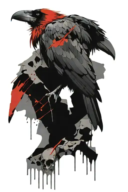 Large Crow sitting on cracking skull  tattoo design idea