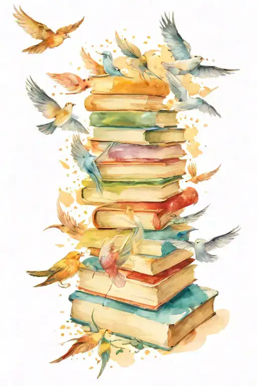 Books flying away turning into birds tattoo design idea