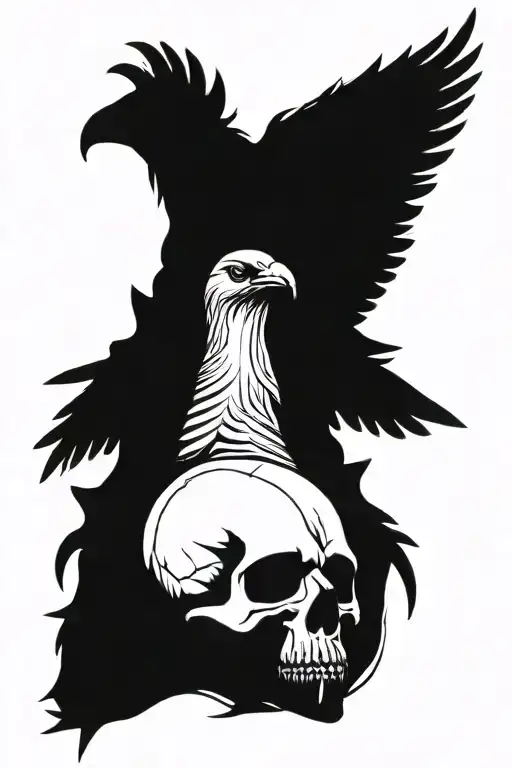 Large Crow sitting on cracking skull  tattoo design idea