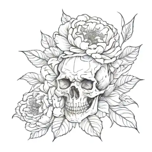 Peony With Skull Mysterious and Dark tattoo design idea