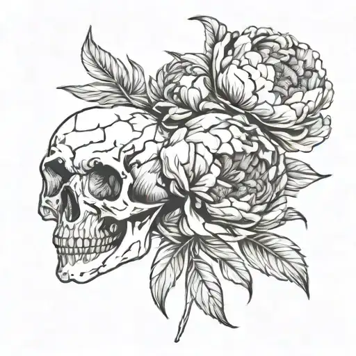 Peony With Skull Mysterious and Dark tattoo design idea