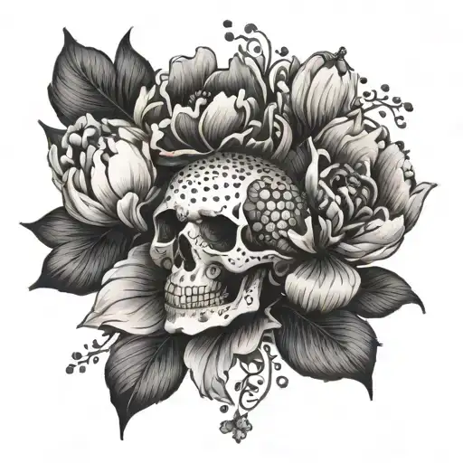 Peony With Skull Mysterious and Dark tattoo design idea