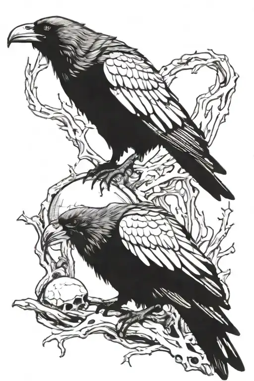 Large Crow sitting on cracking skull  tattoo design idea
