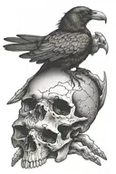 Large Crow sitting on cracking skull  tattoo design idea