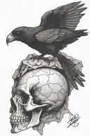 Large Crow sitting on cracking skull  tattoo design idea