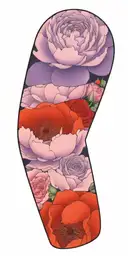 Peony, roses, and poppies wrapping tattoo design idea