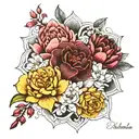 Mandala Flower Bouquet with Orchids and Peonies  tattoo design idea