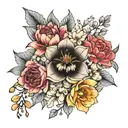 Mandala Flower Bouquet with Orchids and Peonies  tattoo design idea