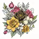 Mandala Flower Bouquet with Orchids and Peonies  tattoo design idea