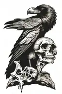 Large Crow sitting on cracking skull  tattoo design idea