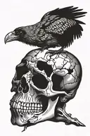 Large Crow sitting on cracking skull  tattoo design idea