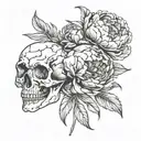 Peony With Skull Mysterious and Dark tattoo design idea
