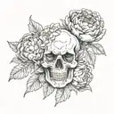 Peony With Skull Mysterious and Dark tattoo design idea