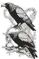 Large Crow sitting on cracking skull  tattoo design idea