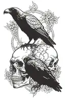 Large Crow sitting on cracking skull  tattoo design idea