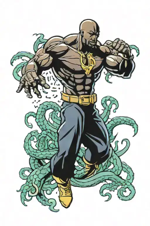 luke cage and the kraken from marvel comics style illustration tattoo design idea