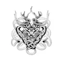 Stag and snake intertwined in a Celtic knot design tattoo design idea