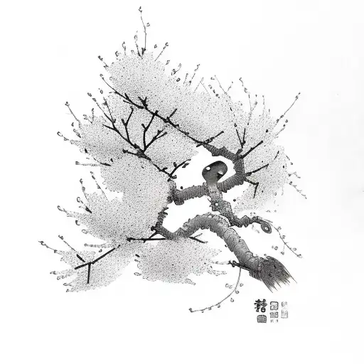 kodama in a cherry blossom branch sketch tattoo design idea