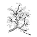 kodama in a cherry blossom branch sketch tattoo design idea
