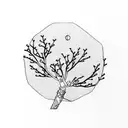kodama in a cherry blossom branch sketch tattoo design idea