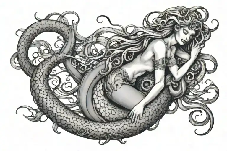 mermaid being seduced by octopus   tattoo design idea