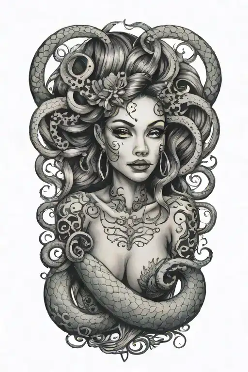 octopus wrapped around mermaid sexy girl sitting tattoo design idea