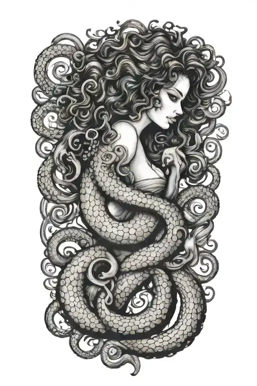 mermaid curly hair octopus lover  tattoo design idea
