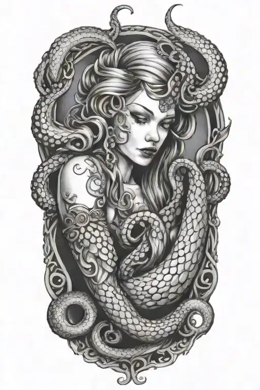 octopus wrapped around mermaid sexy  tattoo design idea