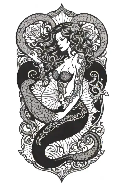 mermaid embraced by octopus tentacles  tattoo design idea