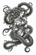 mermaid and octopus tentacles tattoo design idea