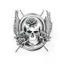 men chest skull wings roses tattoo design idea