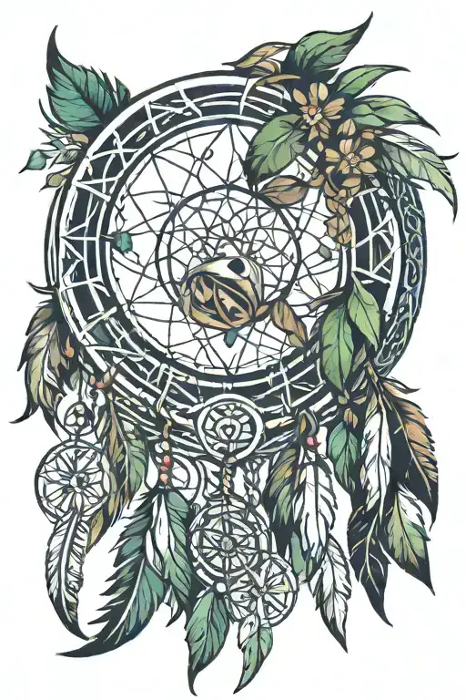 Design a tattoo merging Native American and Irish symbols: Dreamcatcher intertwined with Celtic knots symbolizes unity.  tattoo design idea