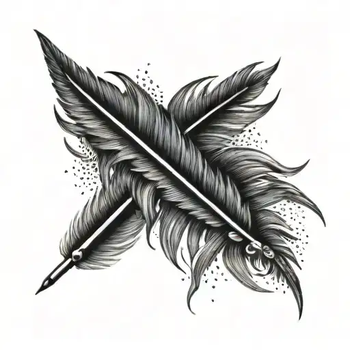 A dotwork tattoo of a phoenix feather turning into a quill pen, representing the client's occupation as a lawyer tattoo design idea