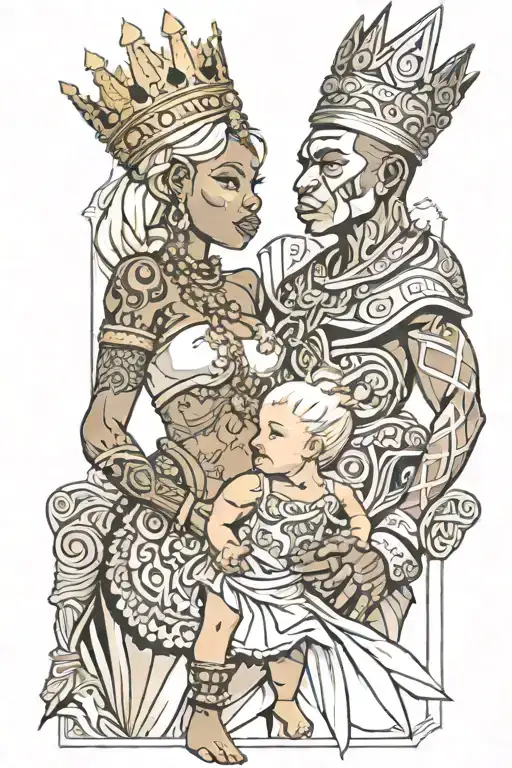 muscular african king marry white little slim blonde girl tattoo design idea