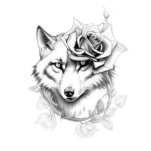 Phoenix with roses and wolf tattoo design idea