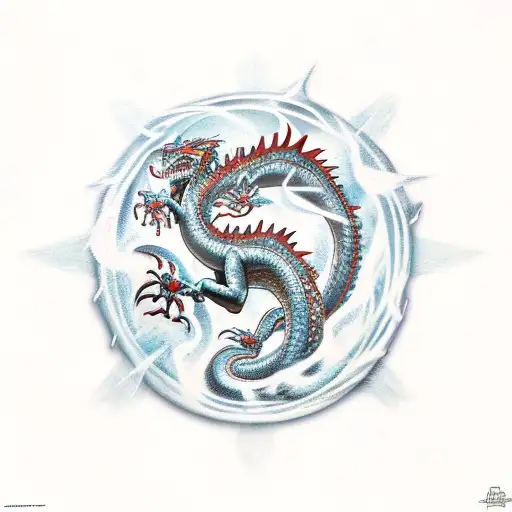 tow dragons of ice and fire figthing tattoo design idea
