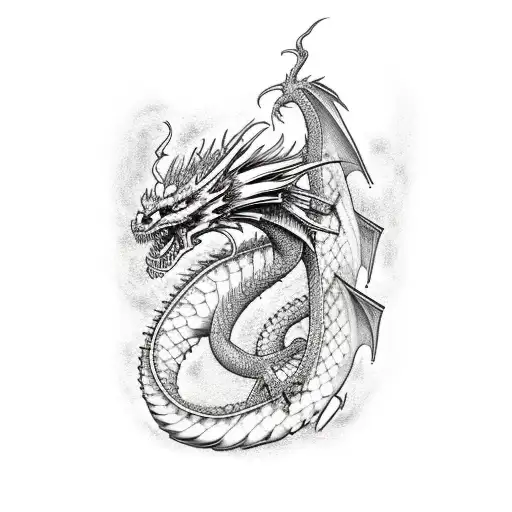 a fire dragon fighting with an ice dragon tattoo design idea