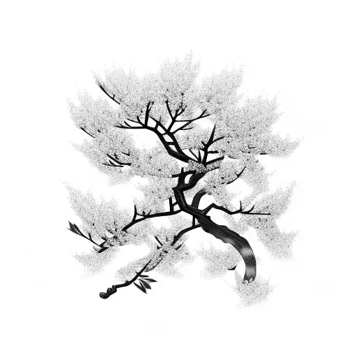 Japanese cherry blossom tree with protective spirits tattoo design idea