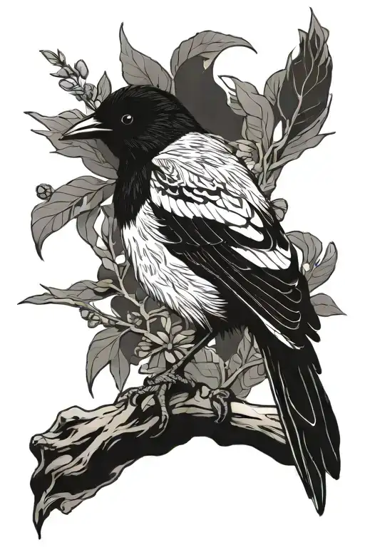 magpie perched tattoo design idea
