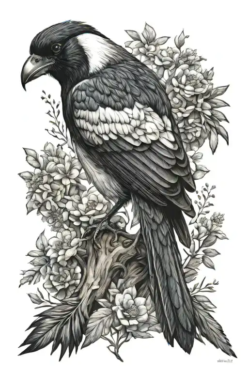 australian magpie perched tattoo design idea