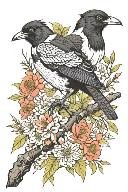 australian magpie perched tattoo design idea
