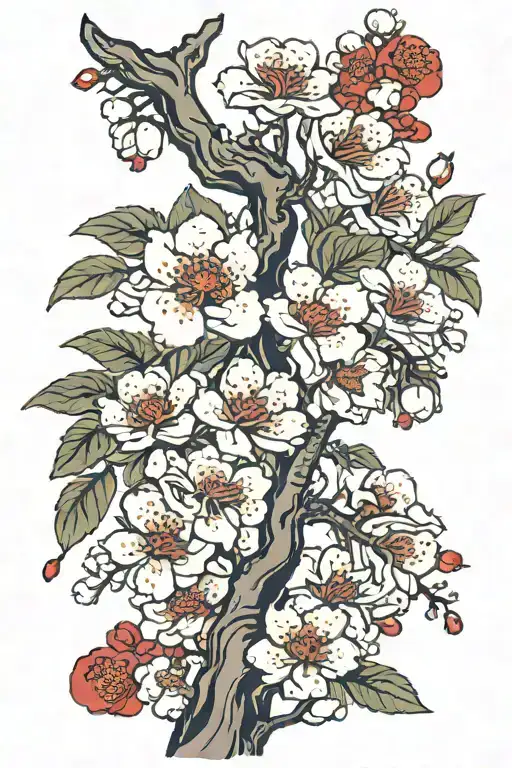 Blood Sakura tree branch tattoo design idea