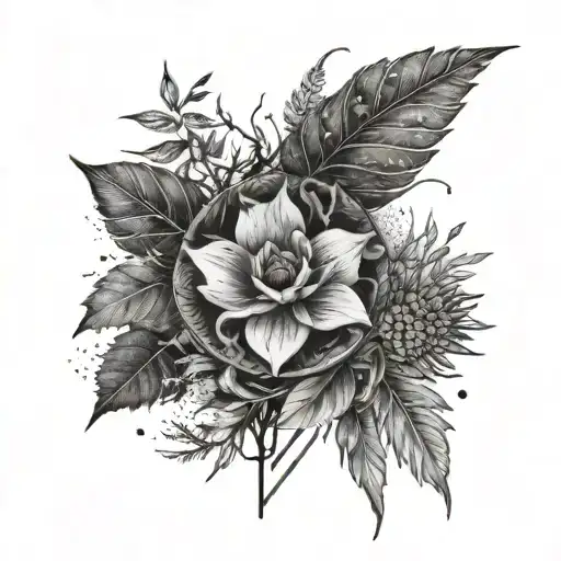 Design a black and white fine line forearm tattoo with half sea, half Forrest elements separated with a blank wrap aroun tattoo design idea