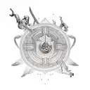 martyrdom of Imam Ali with angels above him and imam ali kneeling on the ground with his bloody sword tattoo design idea