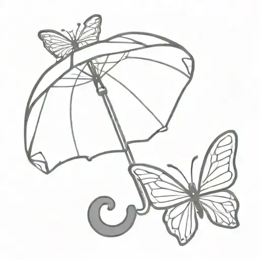 "in omnia paratus" with butterfly and umbrella tattoo design idea