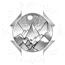 mountains, forest, space, mystical connection, demons tattoo design idea